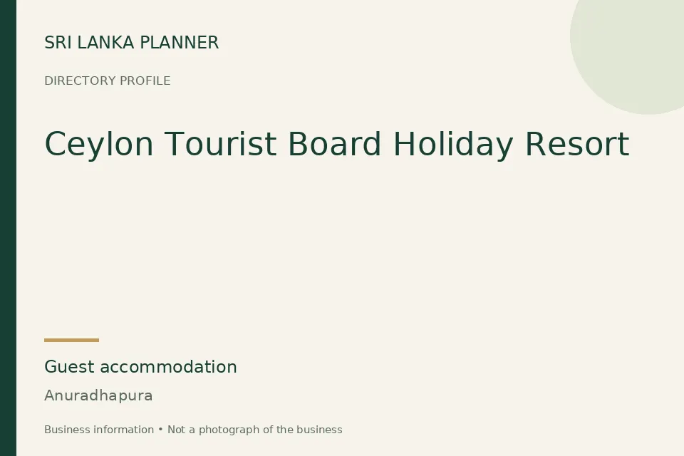 Directory cover for Ceylon Tourist Board Holiday Resort in Anuradhapura, Sri Lanka