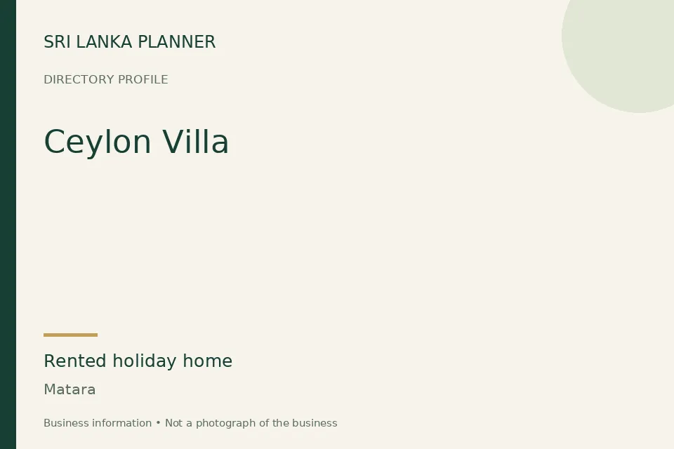 Directory cover for Ceylon Villa in Matara, Sri Lanka