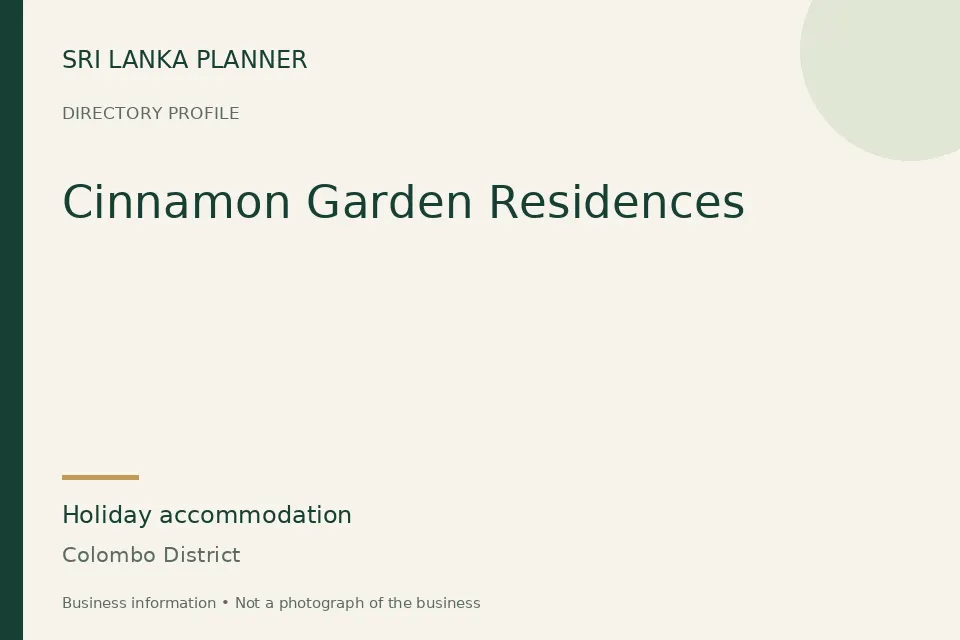Directory cover for Cinnamon Garden Residences in Colombo District, Sri Lanka