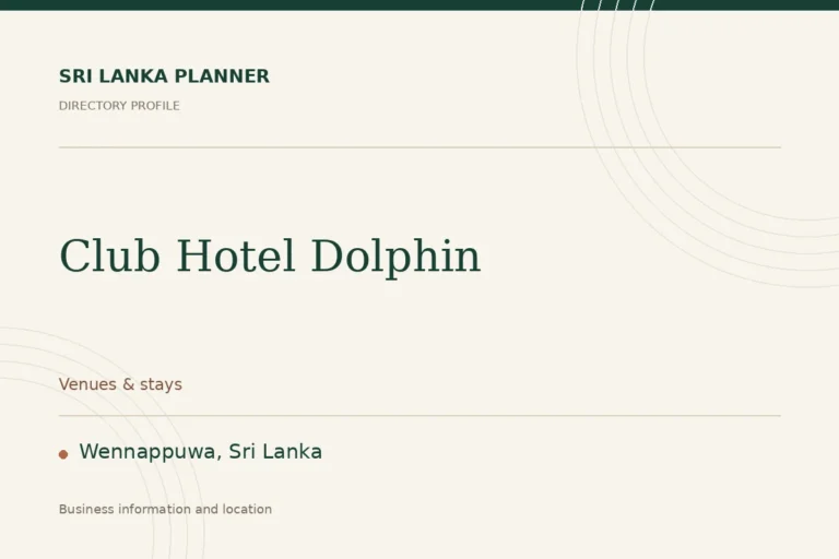 Directory cover for Club Hotel Dolphin in Wennappuwa, Sri Lanka, showing the business name and category.