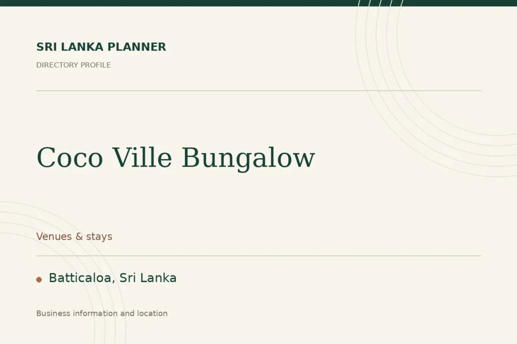 Directory cover for Coco Ville Bungalow in Batticaloa, Sri Lanka, showing the business name and category.