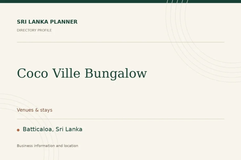 Directory cover for Coco Ville Bungalow in Batticaloa, Sri Lanka, showing the business name and category.