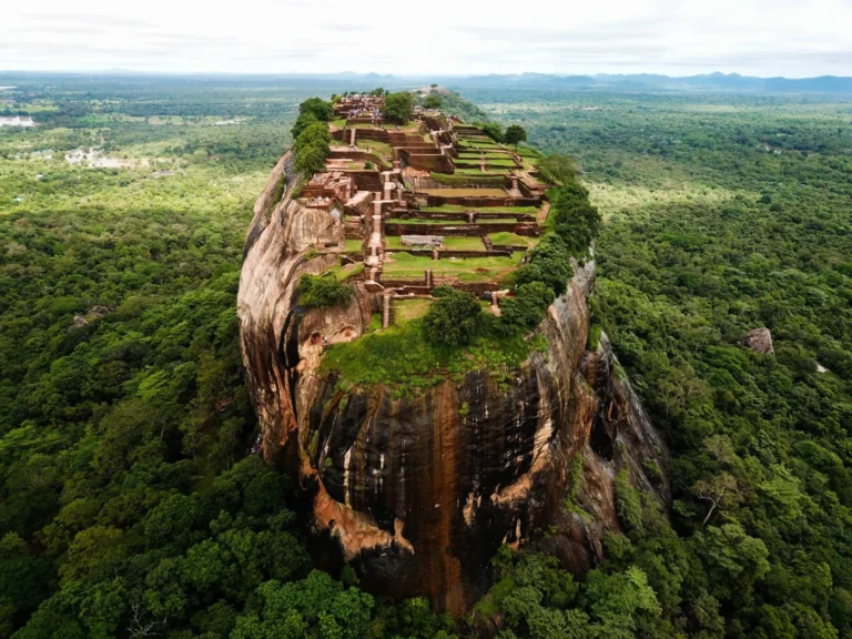 Aerial view of the ruins on top of Sigiriya rock fortress