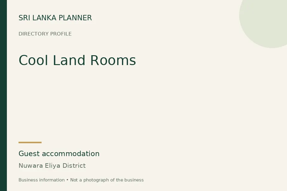 Directory cover for Cool Land Rooms in Nuwara Eliya District, Sri Lanka