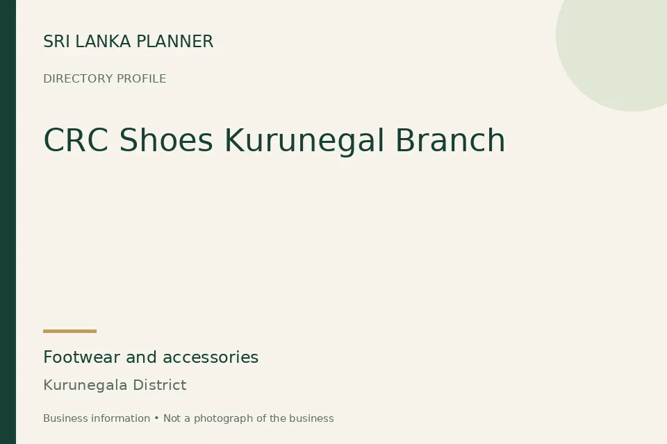 Directory cover for CRC Shoes Kurunegal Branch in Kurunegala District, Sri Lanka