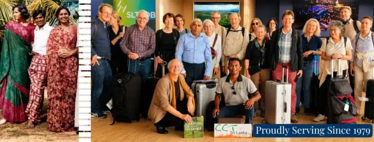 Collage of travellers and hosts on Sri Lankan tours