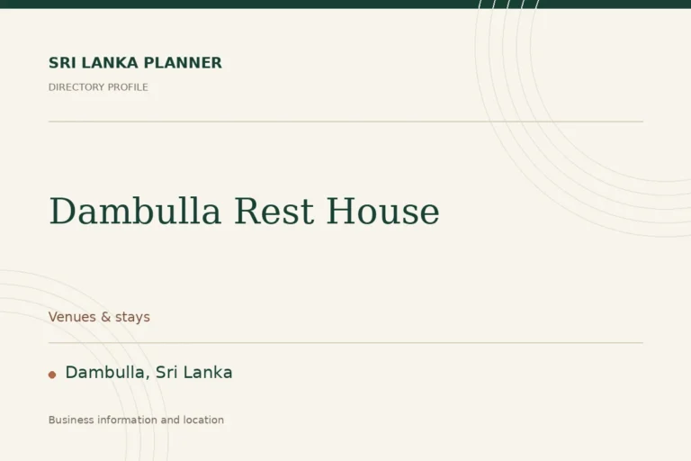 Directory cover for Dambulla Rest House in Dambulla, Sri Lanka, showing the business name and category.