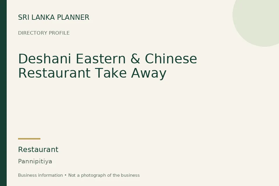 Directory cover for Deshani Eastern & Chinese Restaurant Take Away in Pannipitiya, Sri Lanka
