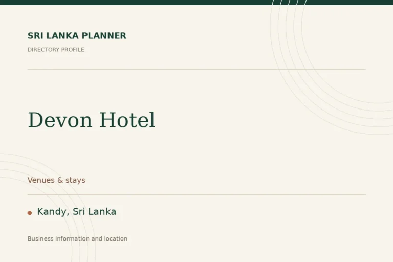 Directory cover for Devon Hotel in Kandy, Sri Lanka, showing the business name and category.