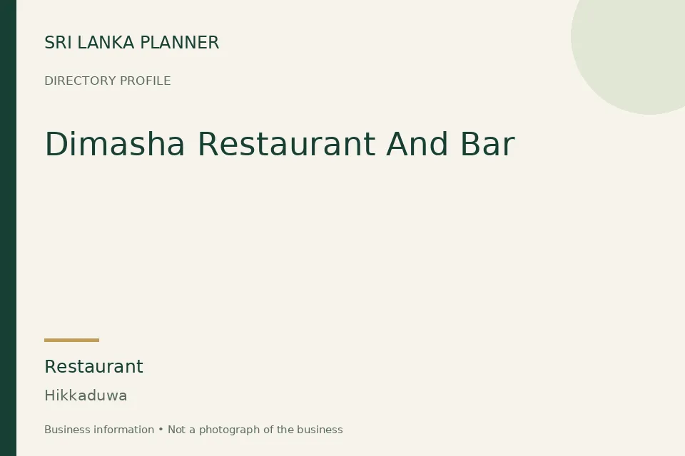 Directory cover for Dimasha Restaurant And Bar in Hikkaduwa, Sri Lanka