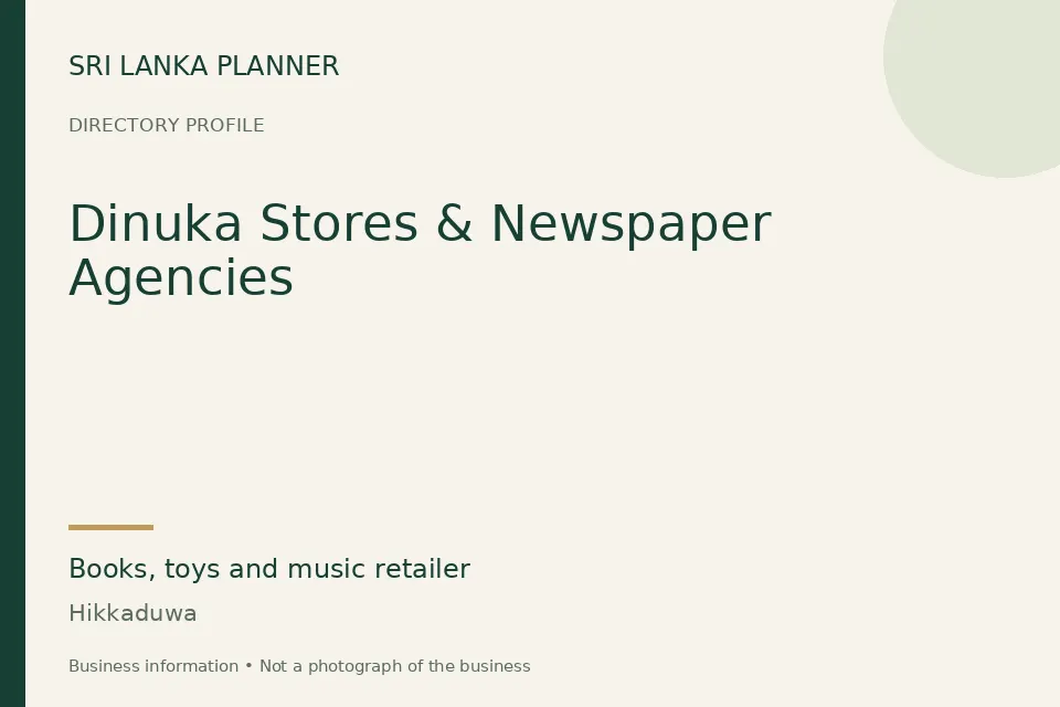 Directory cover for Dinuka Stores & Newspaper Agencies in Hikkaduwa, Sri Lanka