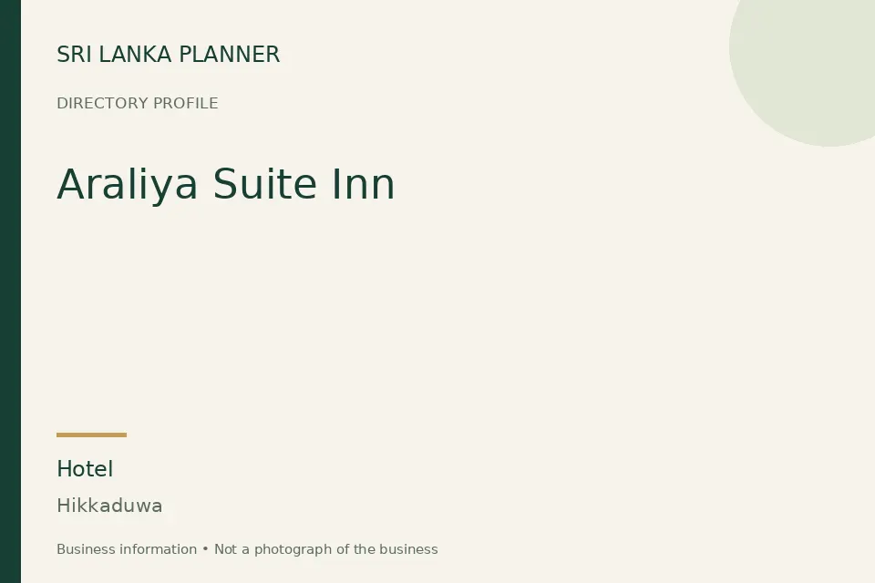 Directory cover for Araliya Suite Inn in Hikkaduwa, Sri Lanka
