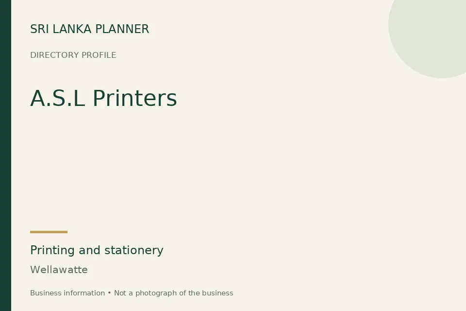 Directory cover for A.S.L Printers in Wellawatte, Sri Lanka