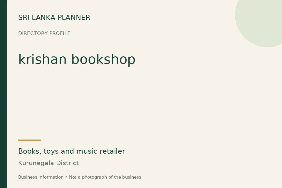 Directory cover for krishan bookshop in Kurunegala District, Sri Lanka