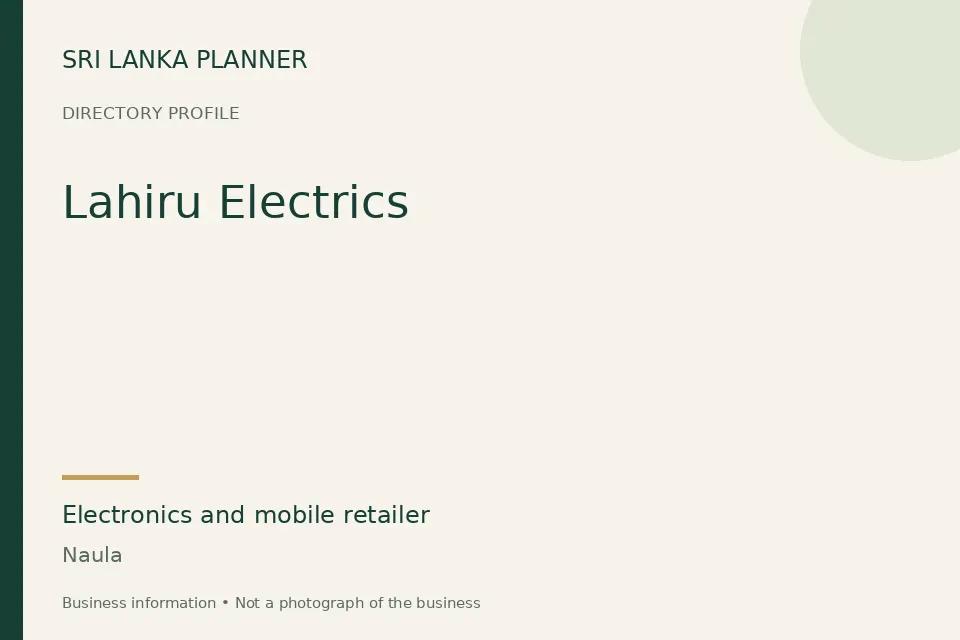 Directory cover for Lahiru Electrics in Naula, Sri Lanka