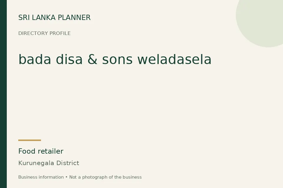 Directory cover for bada disa & sons weladasela in Kurunegala District, Sri Lanka