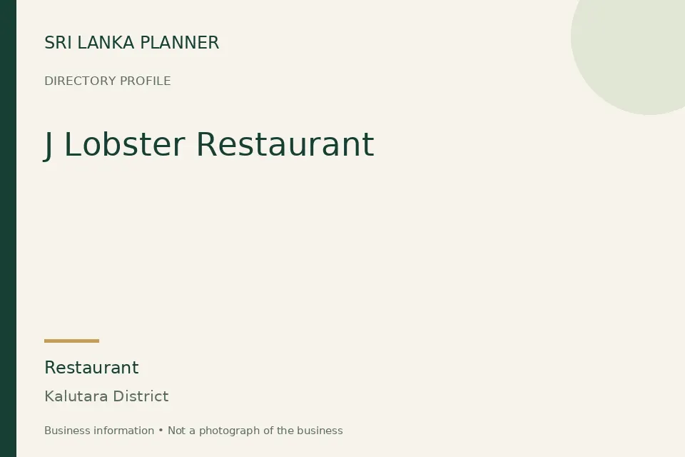 Directory cover for J Lobster Restaurant in Kalutara District, Sri Lanka