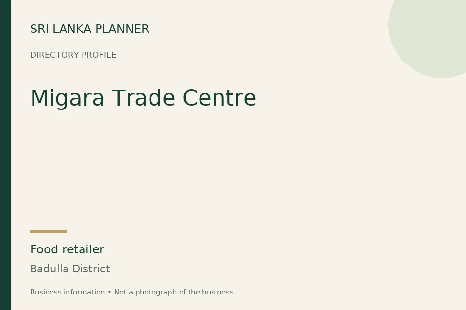 Directory cover for Migara Trade Centre in Badulla District, Sri Lanka