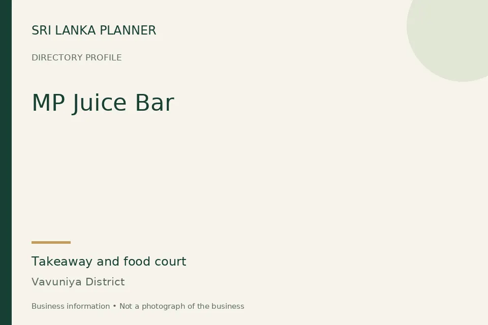 Directory cover for MP Juice Bar in Vavuniya District, Sri Lanka