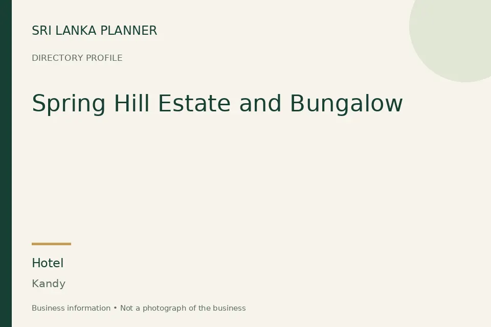 Directory cover for Spring Hill Estate and Bungalow in Kandy, Sri Lanka