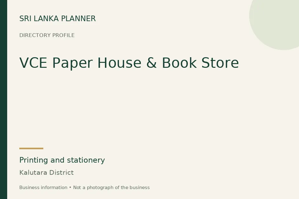 Directory cover for VCE Paper House & Book Store in Kalutara District, Sri Lanka