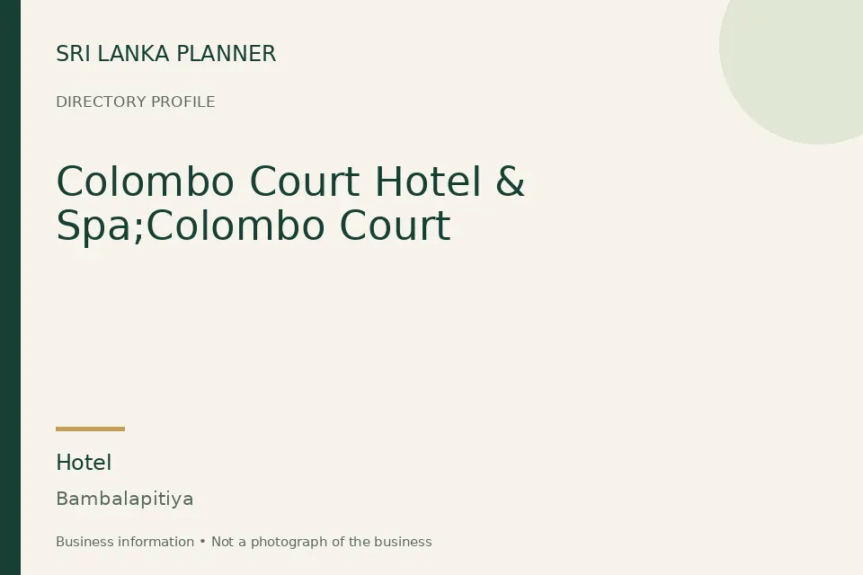 Directory cover for Colombo Court Hotel & Spa;Colombo Court in Bambalapitiya, Sri Lanka