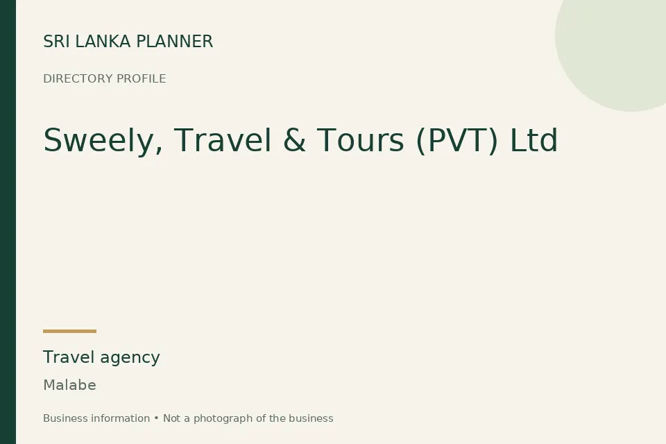Directory cover for Sweely, Travel & Tours (PVT) Ltd in Malabe, Sri Lanka