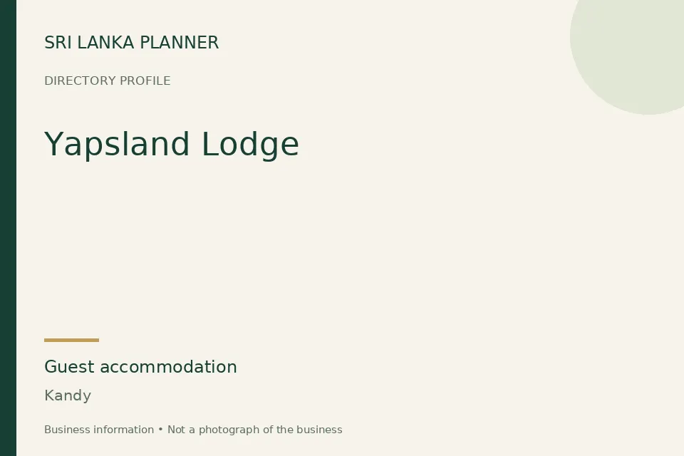 Directory cover for Yapsland Lodge in Kandy, Sri Lanka
