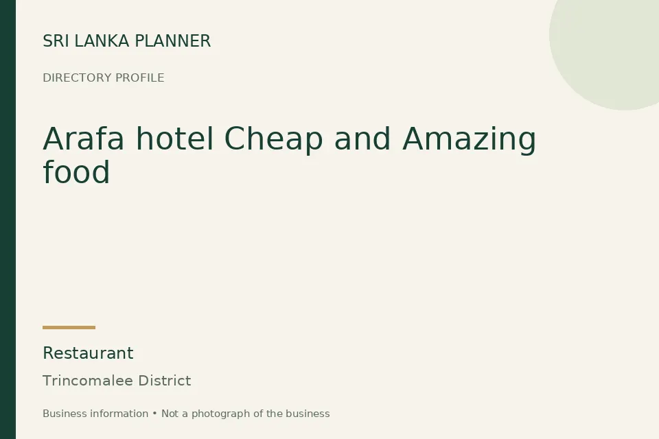 Directory cover for Arafa hotel Cheap and Amazing food in Trincomalee District, Sri Lanka