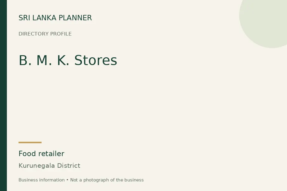 Directory cover for B. M. K. Stores in Kurunegala District, Sri Lanka
