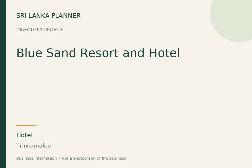 Directory cover for Blue Sand Resort and Hotel in Trincomalee, Sri Lanka