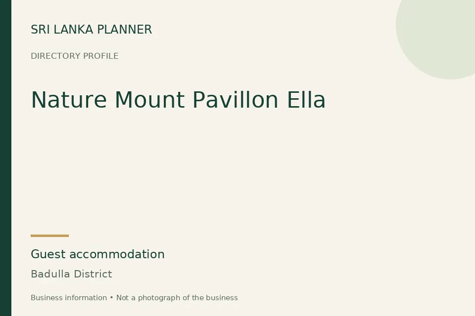 Directory cover for Nature Mount Pavillon Ella in Badulla District, Sri Lanka