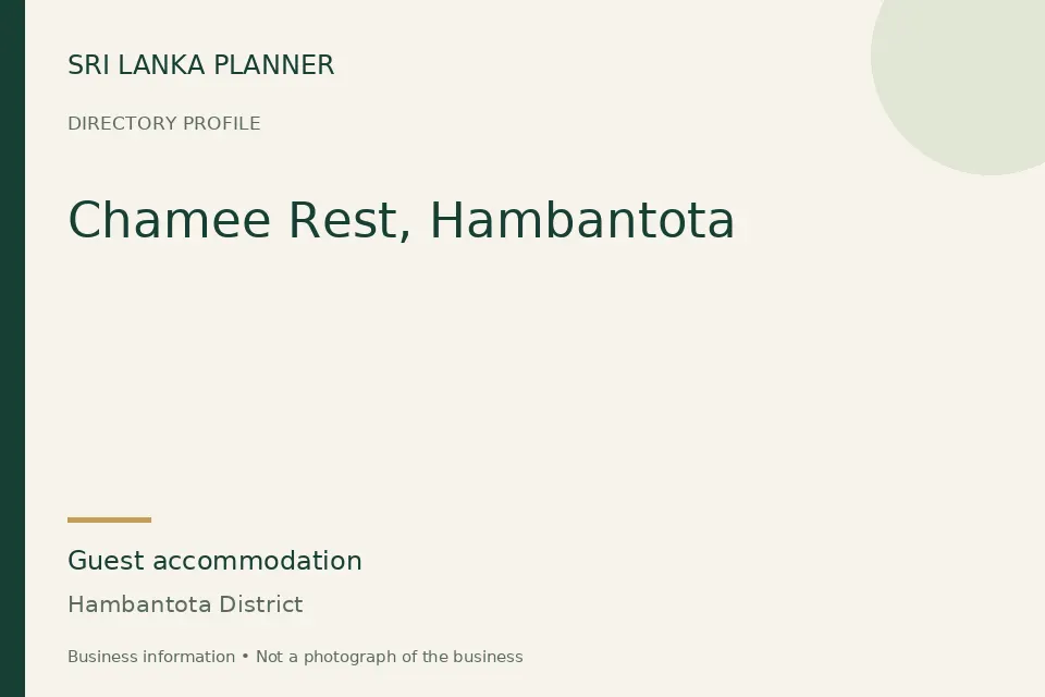 Directory cover for Chamee Rest, Hambantota in Hambantota District, Sri Lanka