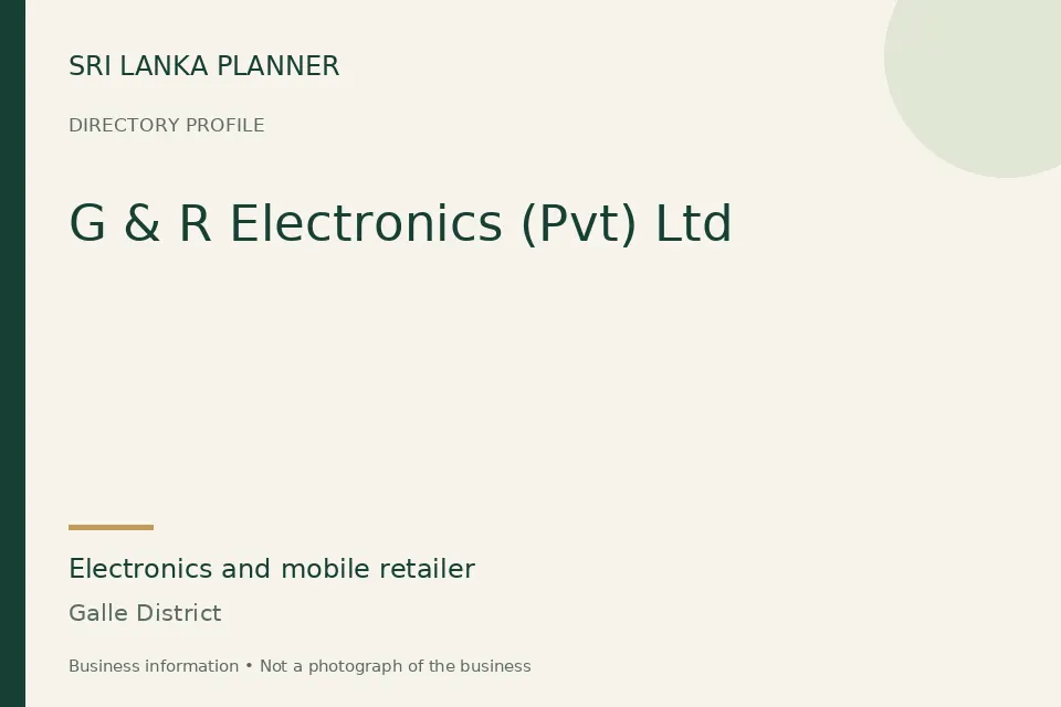 Directory cover for G & R Electronics (Pvt) Ltd in Galle District, Sri Lanka