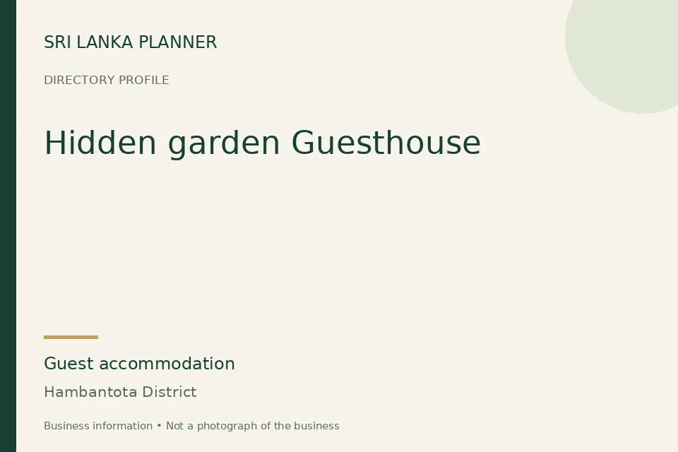 Directory cover for Hidden garden Guesthouse in Hambantota District, Sri Lanka