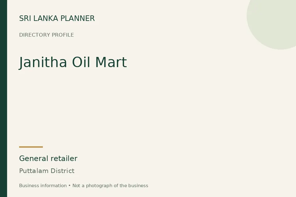 Directory cover for Janitha Oil Mart in Puttalam District, Sri Lanka