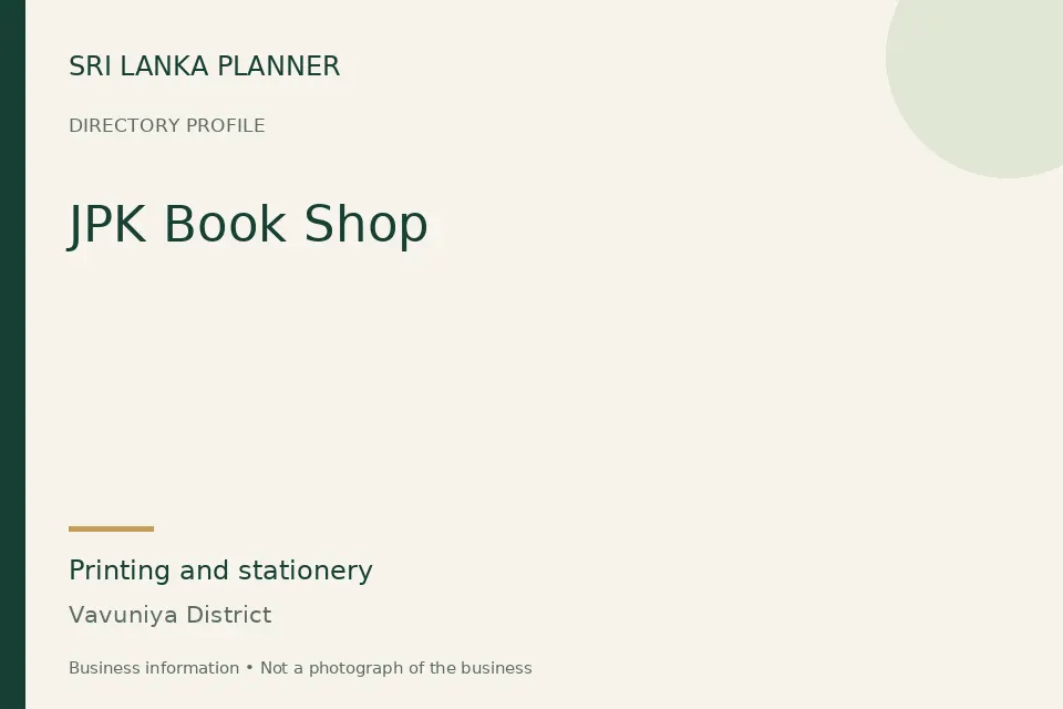 Directory cover for JPK Book Shop in Vavuniya District, Sri Lanka