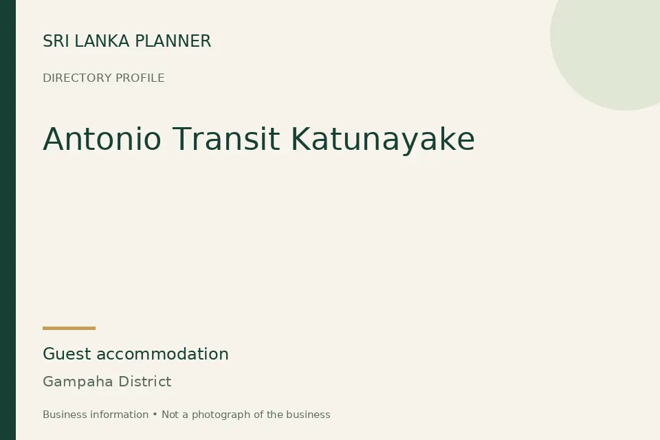Directory cover for Antonio Transit Katunayake in Gampaha District, Sri Lanka