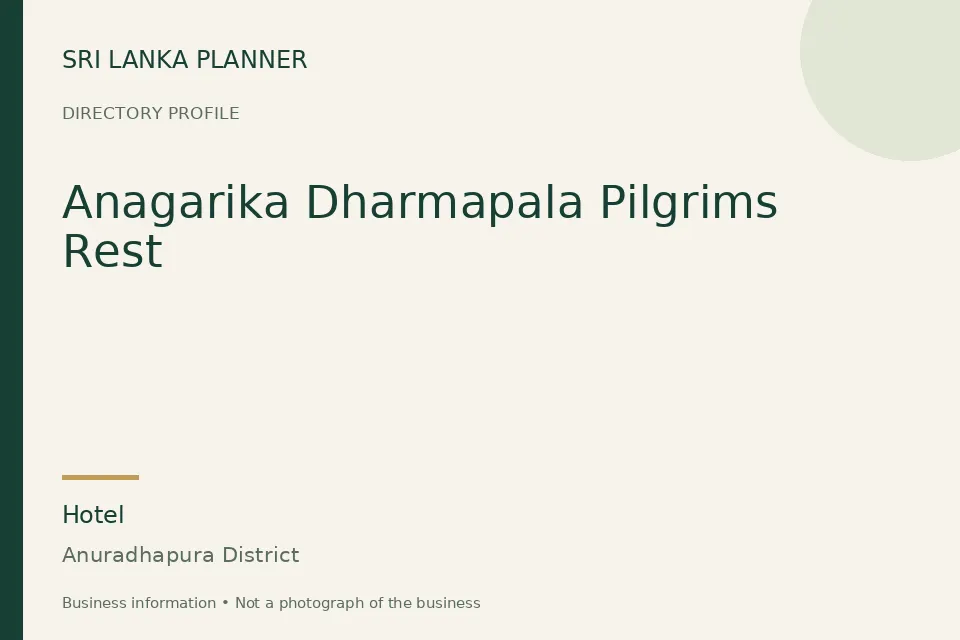 Directory cover for Anagarika Dharmapala Pilgrims Rest in Anuradhapura District, Sri Lanka