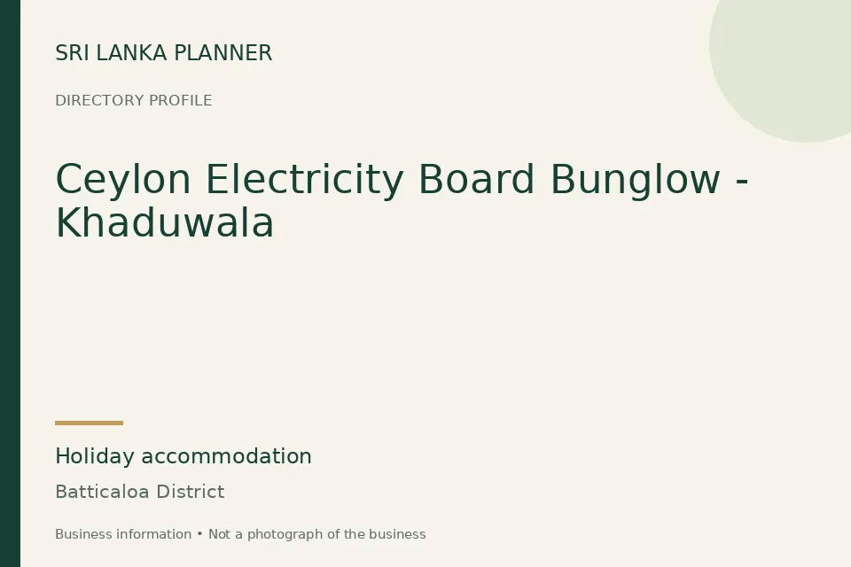 Directory cover for Ceylon Electricity Board Bunglow - Khaduwala in Batticaloa District, Sri Lanka
