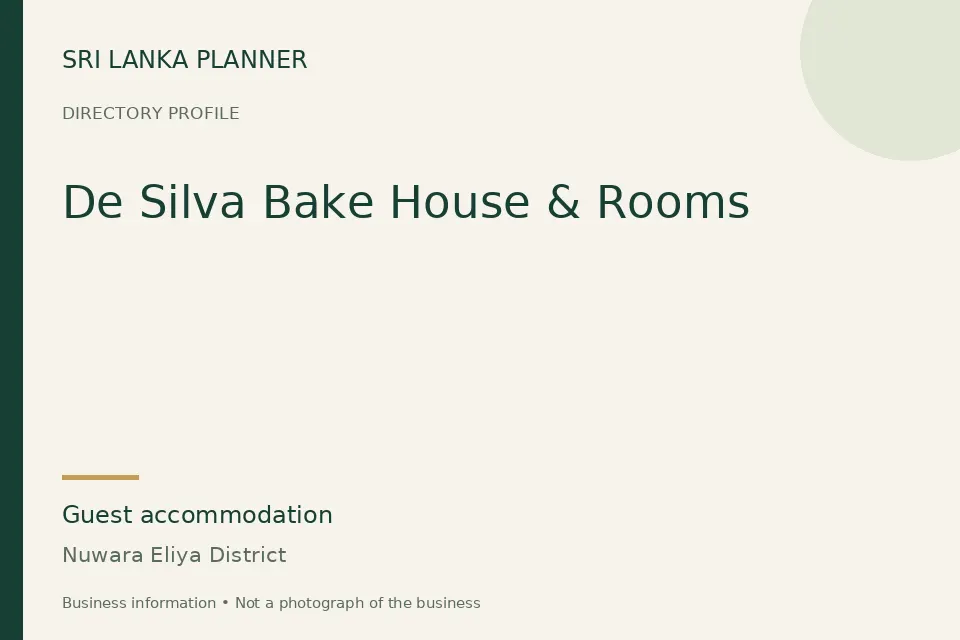 Directory cover for De Silva Bake House & Rooms in Nuwara Eliya District, Sri Lanka