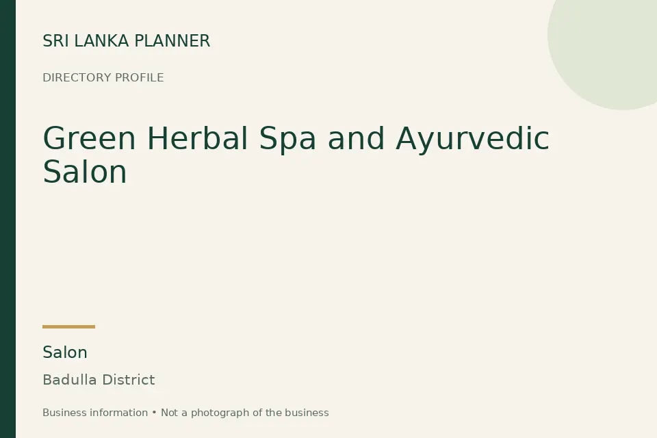 Directory cover for Green Herbal Spa and Ayurvedic Salon in Badulla District, Sri Lanka