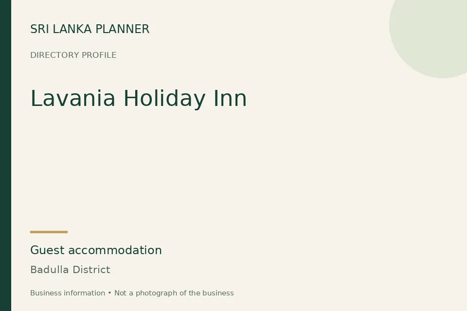 Directory cover for Lavania Holiday Inn in Badulla District, Sri Lanka