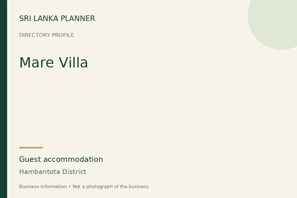 Directory cover for Mare Villa in Hambantota District, Sri Lanka