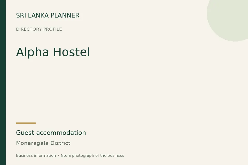 Directory cover for Alpha Hostel in Monaragala District, Sri Lanka
