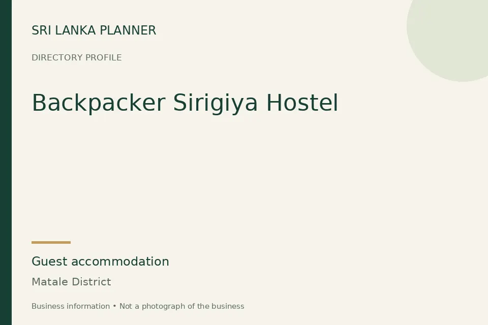 Directory cover for Backpacker Sirigiya Hostel in Matale District, Sri Lanka