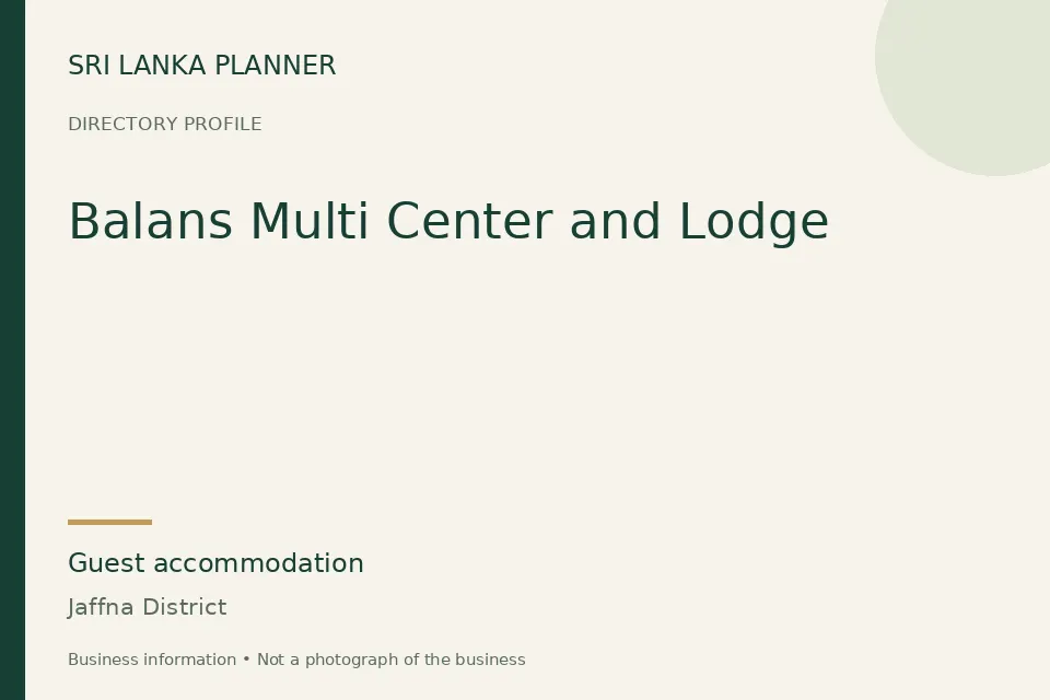 Directory cover for Balans Multi Center and Lodge in Jaffna District, Sri Lanka