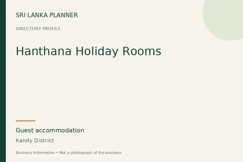 Directory cover for Hanthana Holiday Rooms in Kandy District, Sri Lanka