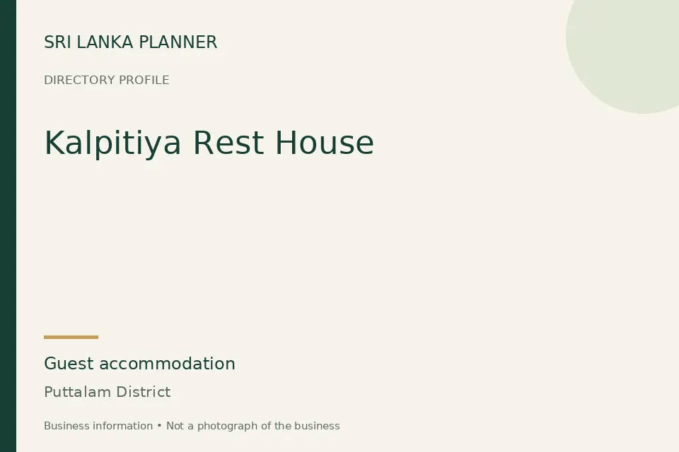 Directory cover for Kalpitiya Rest House in Puttalam District, Sri Lanka