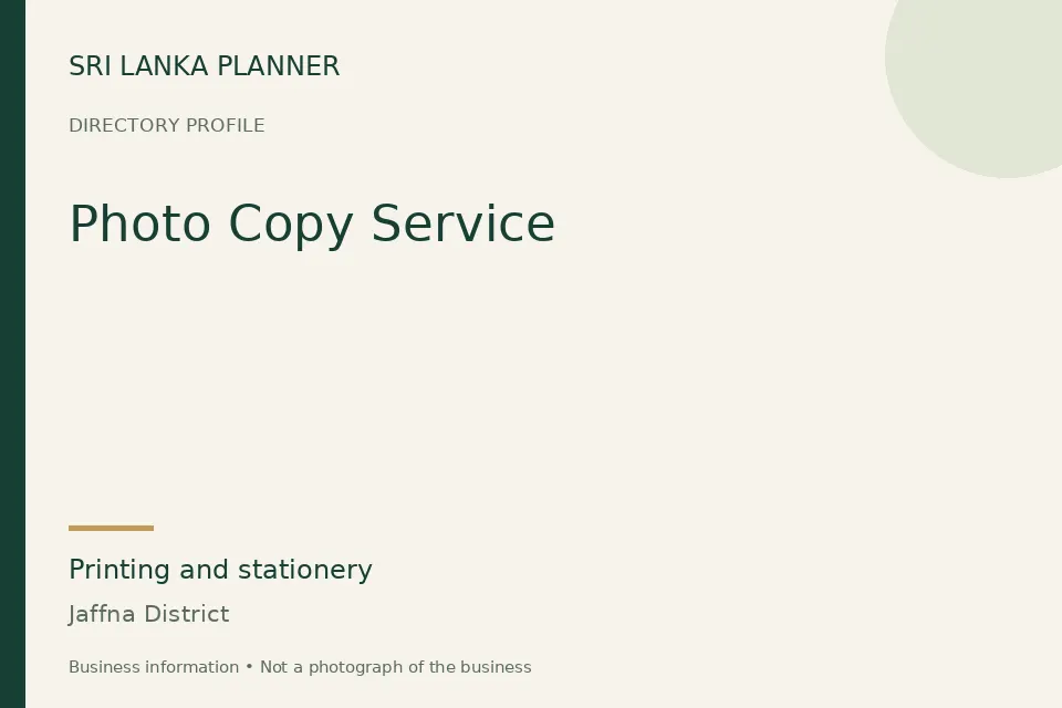 Directory cover for Photo Copy Service in Jaffna District, Sri Lanka